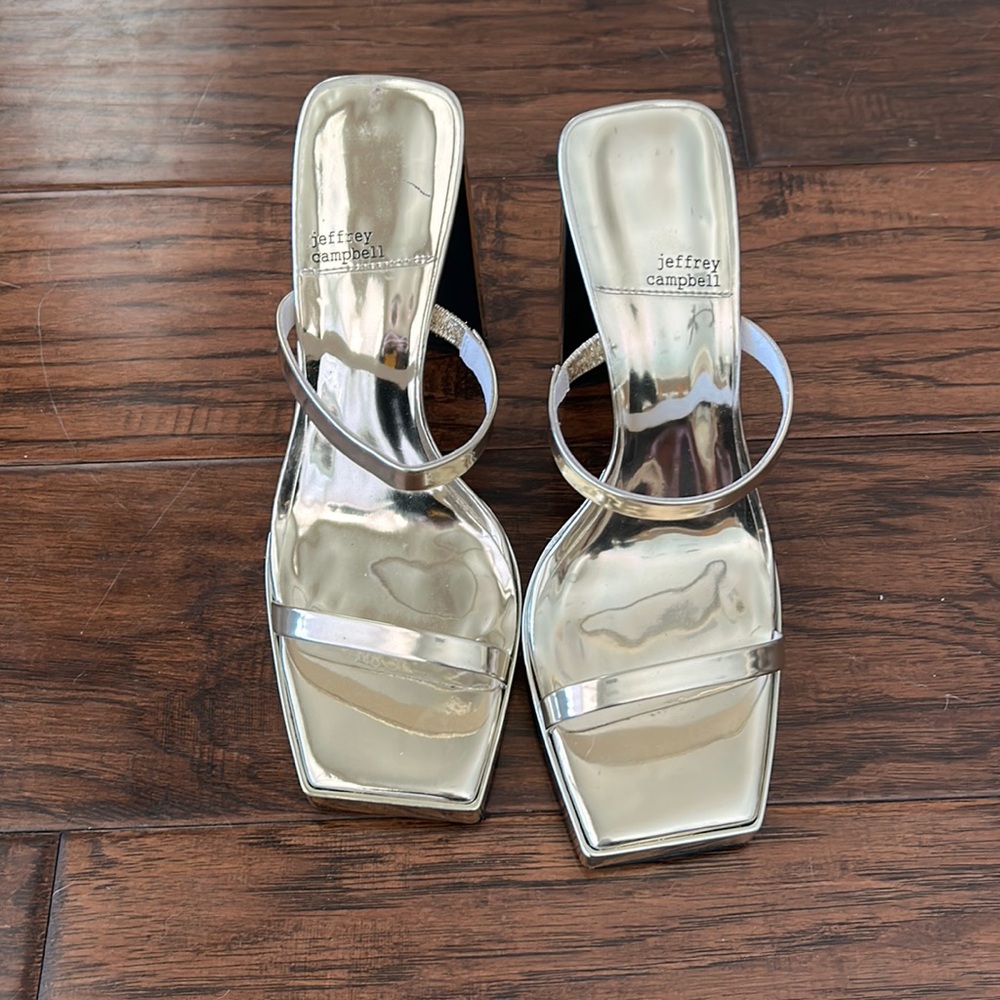 Jeffrey Campbell HUSTLER gold platform heels 9.5 shoes strappy
